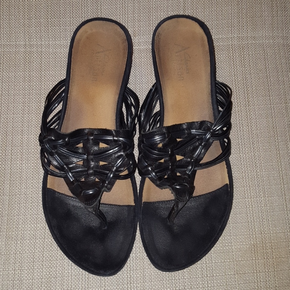 Black leather sandals